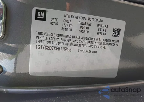 2015 Chevrolet Corvette Stingray z USA, uszkodzony, nr VIN 1G1YC2D7XF5116856